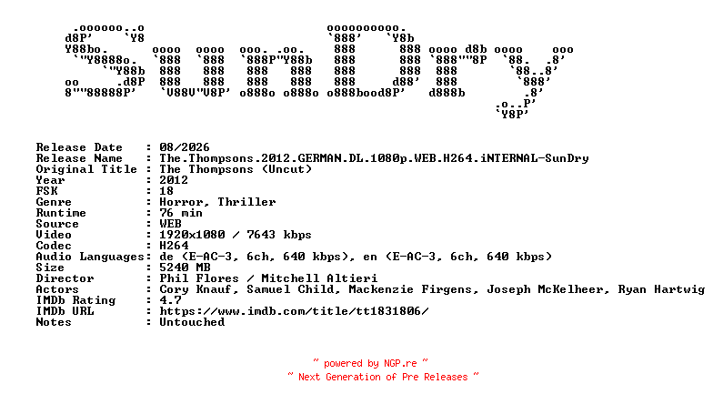NFO for the release The.Thompsons.2012.GERMAN.DL.1080p.WEB.H264.iNTERNAL-SunDry by SunDry