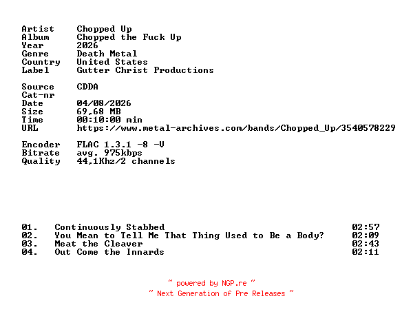 NFO for the release Chopped_Up-Chopped_the_Fuck_Up-CDEP-FLAC-2026-86D by 86D