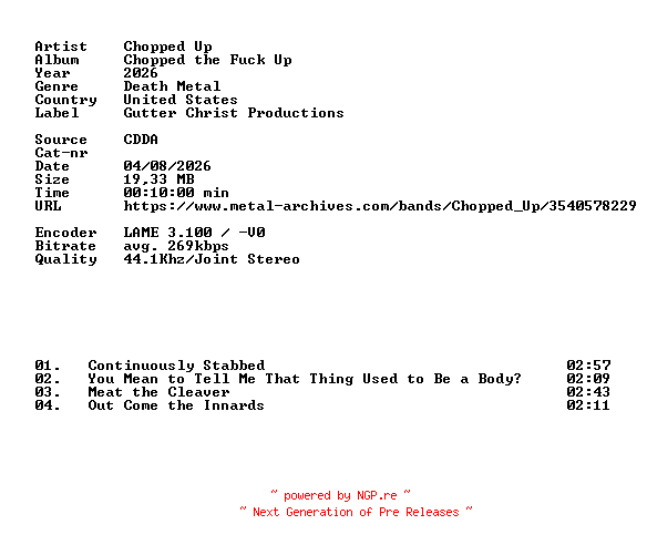 NFO for the release Chopped_Up-Chopped_the_Fuck_Up-CDEP-2026-DiTCH by DiTCH