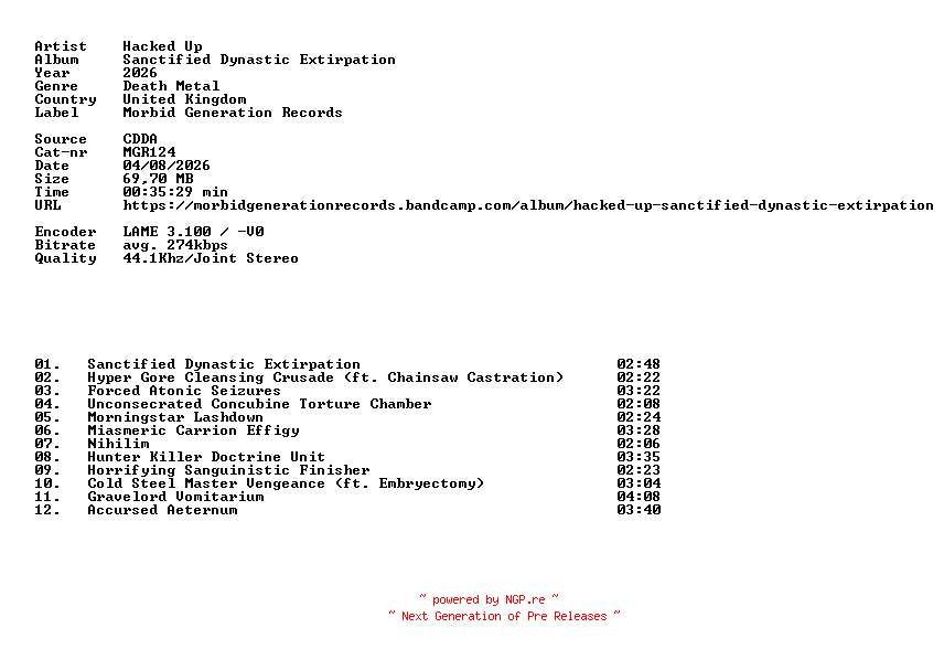 NFO for the release Hacked_Up-Sanctified_Dynastic_Extirpation-CD-2026-DiTCH by DiTCH