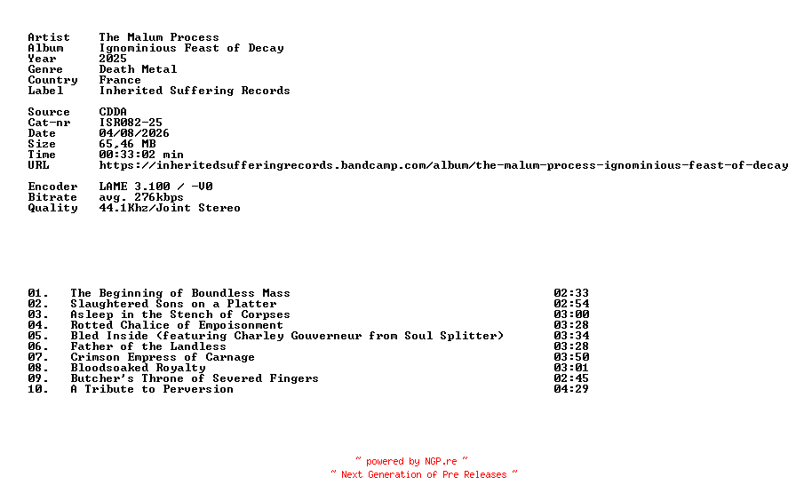 NFO for the release The_Malum_Process-Ignominious_Feast_of_Decay-CD-2025-DiTCH by DiTCH
