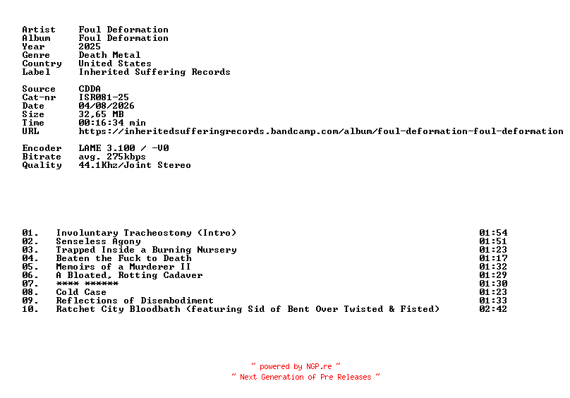 NFO for the release Foul_Deformation-Foul_Deformation-CD-2025-DiTCH by DiTCH