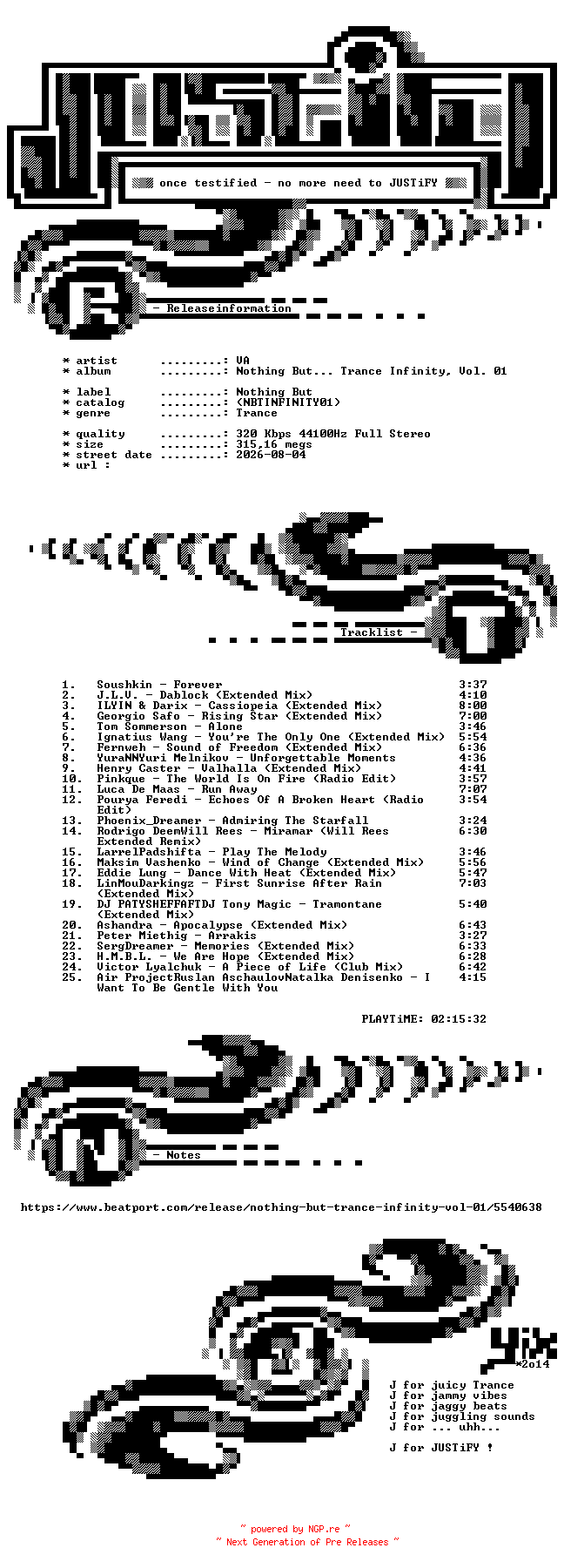 NFO for the release VA-Nothing_But..._Trance_Infinity_Vol._01-(NBTINFINITY01)-WEB-2025-JUSTiFY by JUSTiFY