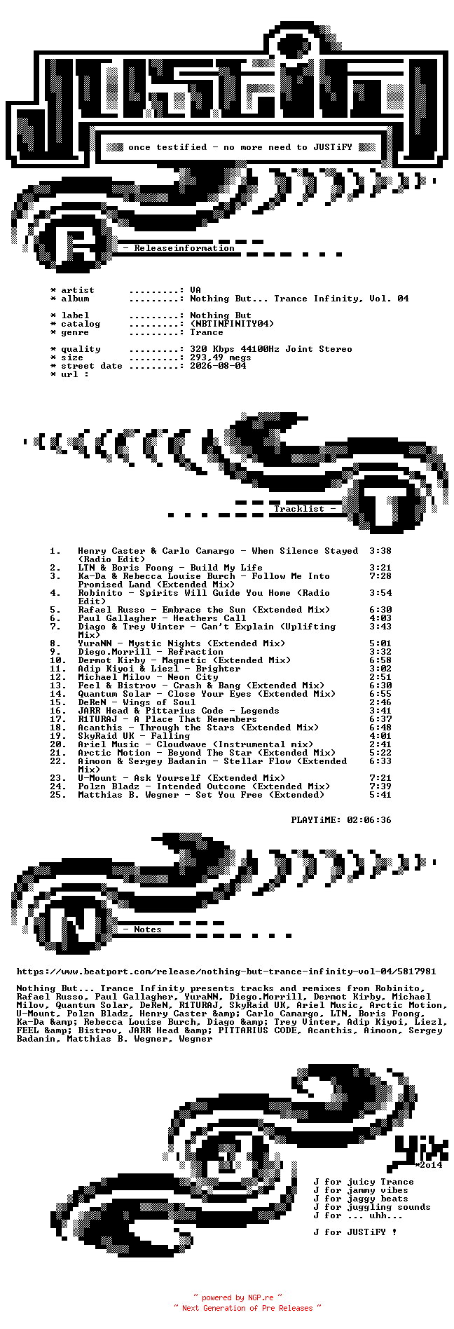 NFO for the release VA-Nothing_But..._Trance_Infinity_Vol._04-(NBTINFINITY04)-WEB-2026-JUSTiFY by JUSTiFY