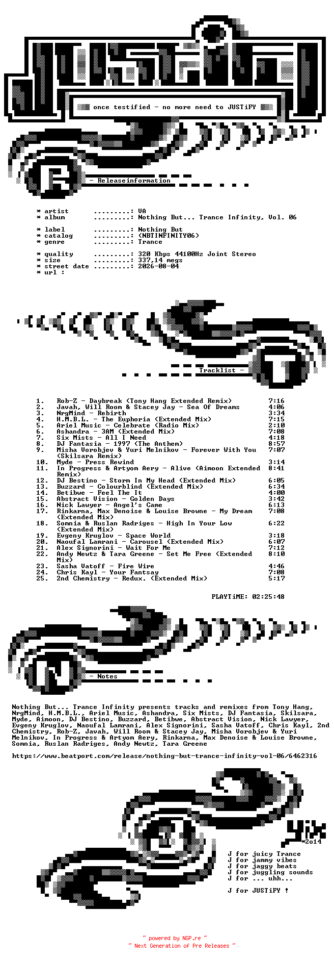 NFO for the release VA-Nothing_But..._Trance_Infinity_Vol._06-(NBTINFINITY06)-WEB-2026-JUSTiFY by JUSTiFY