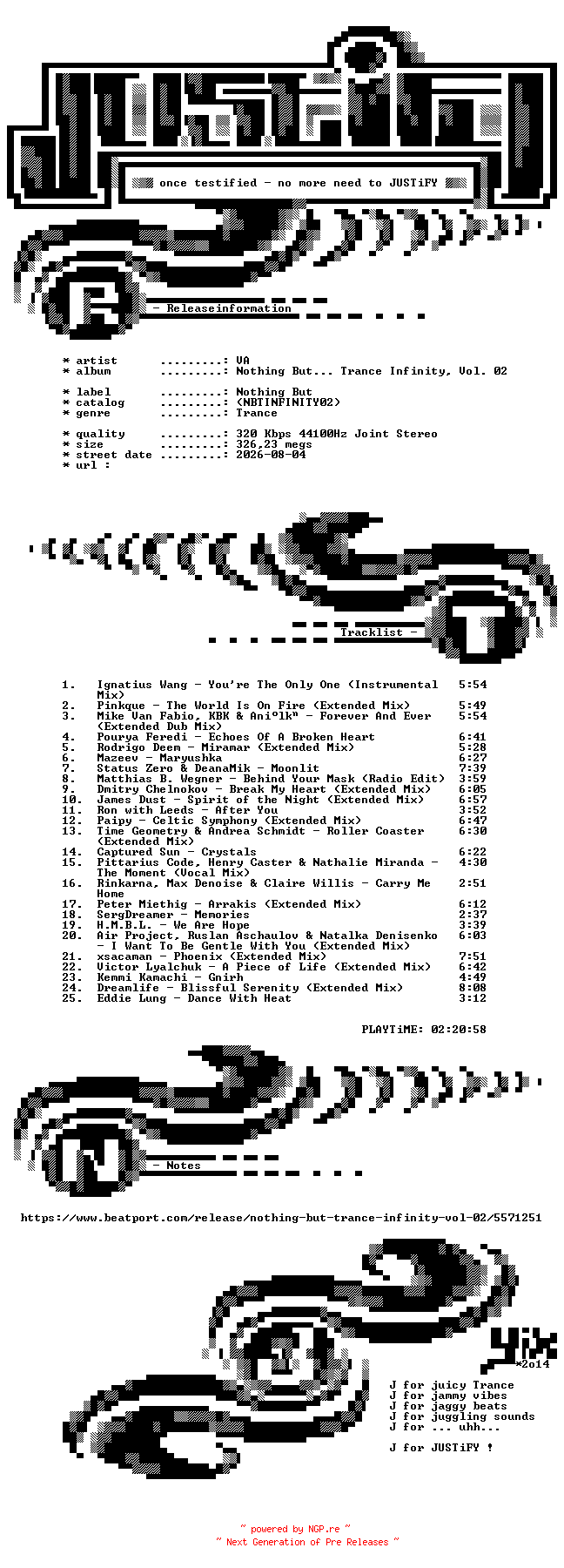 NFO for the release VA-Nothing_But..._Trance_Infinity_Vol._02-(NBTINFINITY02)-WEB-2025-JUSTiFY by JUSTiFY
