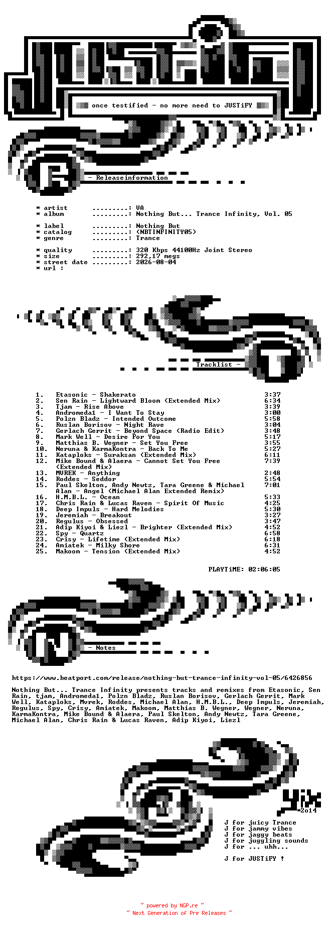 NFO for the release VA-Nothing_But..._Trance_Infinity_Vol._05-(NBTINFINITY05)-WEB-2026-JUSTiFY by JUSTiFY