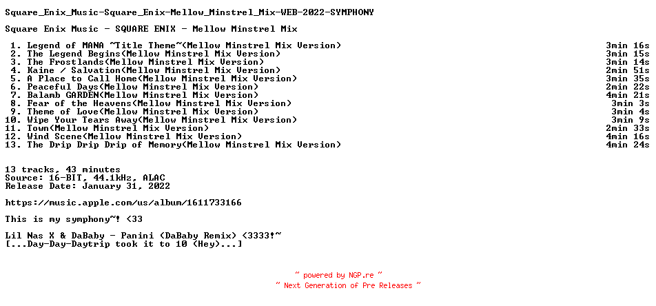 NFO for the release Square_Enix_Music-Square_Enix-Mellow_Minstrel_Mix-WEB-2022-SYMPHONY by SYMPHONY