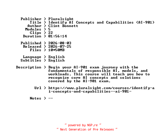 NFO for the release Pluralsight.Identify.AI.Concepts.and.Capabilities.AI-901.2026.BOOKWARE-GETH by GETH