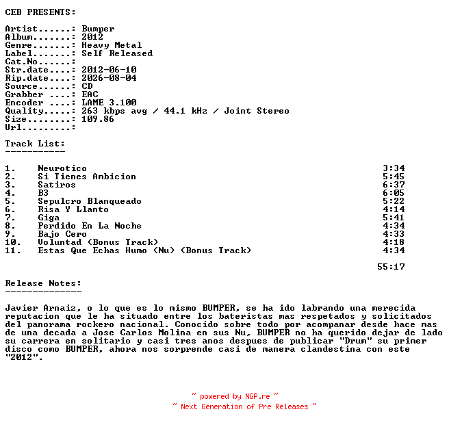 NFO for the release Bumper-2012-ES-CD-2012-CEB by CEB