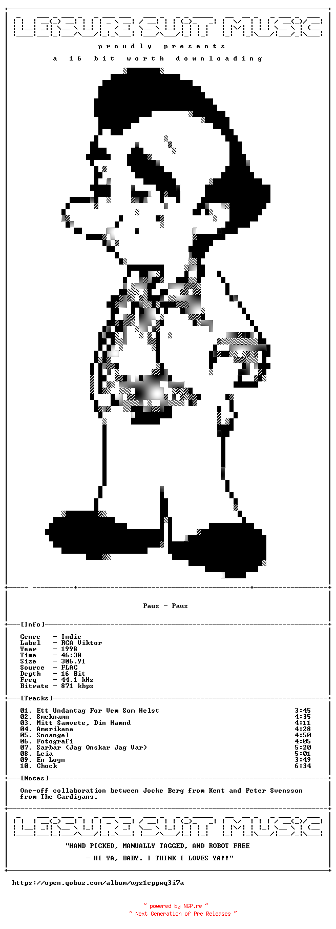 NFO for the release Paus-Paus-16BIT-WEB-FLAC-1998-LSM by LSM