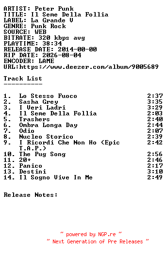 NFO for the release Peter_Punk-Il_Seme_Della_Follia-WEB-IT-2014-SDR by SDR