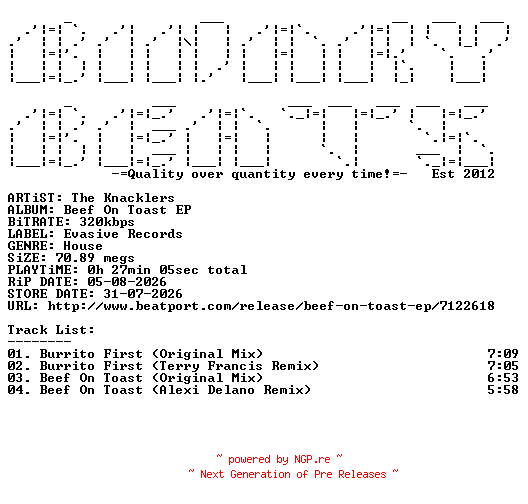 NFO for the release The_Knacklers-Beef_On_Toast_EP-(EVA049)-WEB-2026-BB by BB