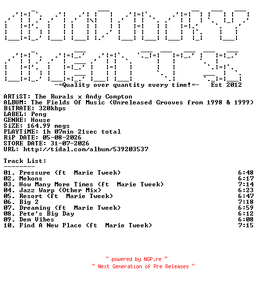 NFO for the release The_Rurals_x_Andy_Compton-The_Fields_Of_Music_(Unreleased_Grooves_From_1998_And_1999)-(PENGLP69)-WEB-2026-BB by BB