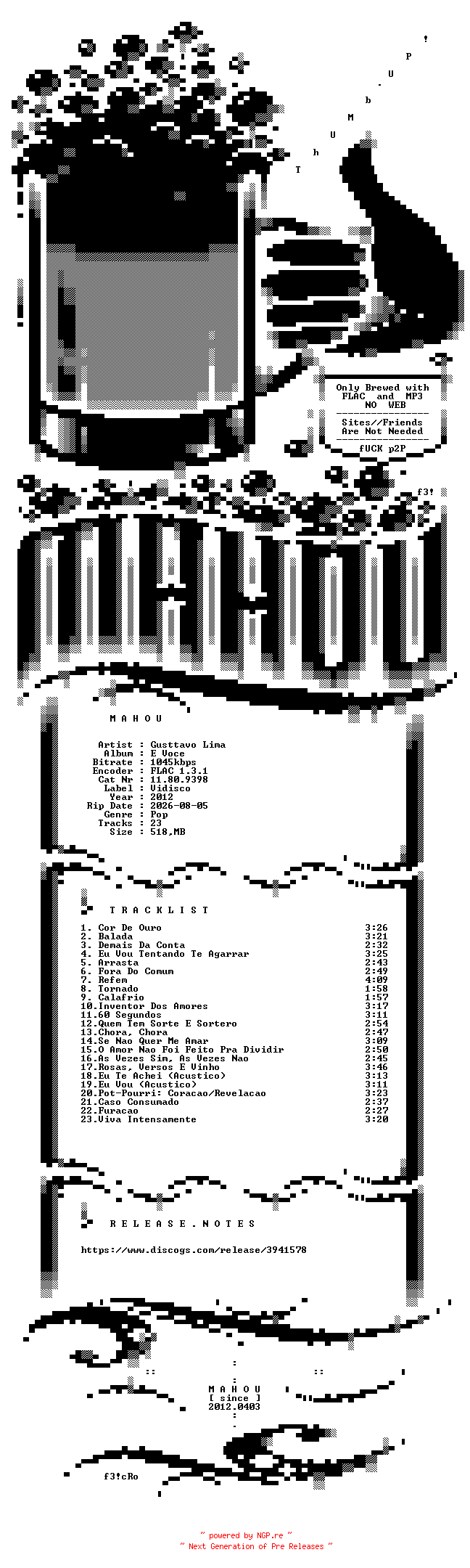 NFO for the release Gusttavo_Lima-E_Voce-BR-CD-FLAC-2012-MAHOU by MAHOU
