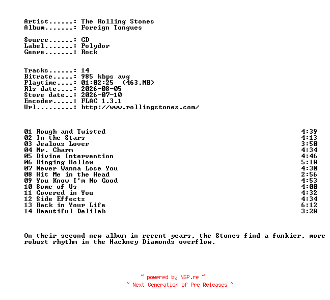 NFO for the release The_Rolling_Stones-Foreign_Tongues-CD-FLAC-2026-401 by 401