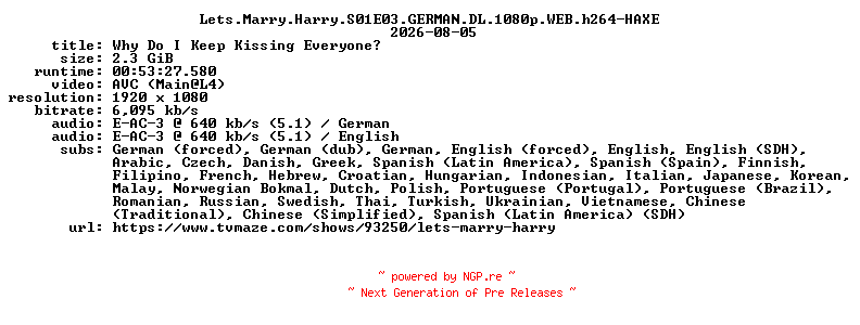 NFO for the release Lets.Marry.Harry.S01E03.GERMAN.DL.1080p.WEB.h264-HAXE by HAXE