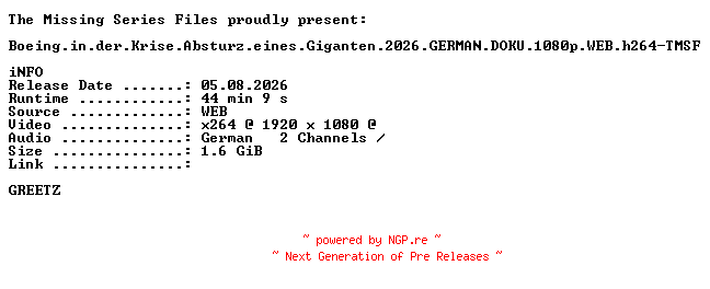 NFO for the release Boeing.in.der.Krise.Absturz.eines.Giganten.2026.GERMAN.DOKU.1080p.WEB.h264-TMSF by TMSF