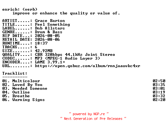 NFO for the release Grace_Barton-Feel_Something-EP-WEB-2026-ENRiCH by ENRiCH