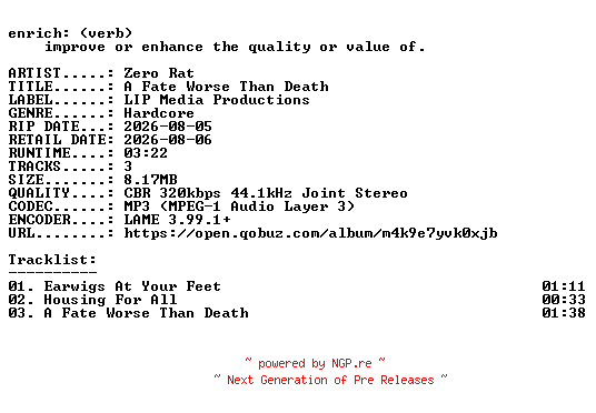 NFO for the release Zero_Rat-A_Fate_Worse_Than_Death-EP-WEB-2026-ENRiCH by ENRiCH