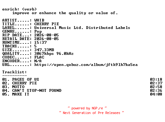 NFO for the release WHIB-CHERRY_PIE-KR-EP-24BIT-WEB-FLAC-2026-ENRiCH by ENRiCH