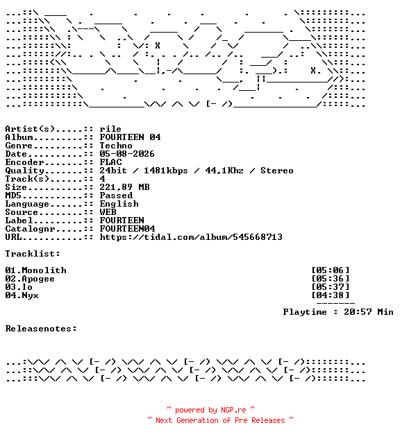 NFO for the release rile-FOURTEEN_04-FOURTEEN04-24BIT-WEB-FLAC-2026-WAVED by WAVED