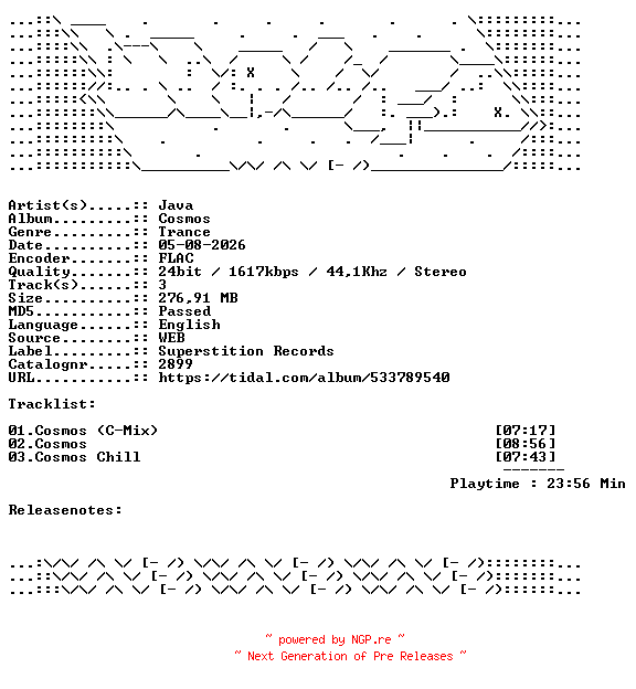 NFO for the release Java-Cosmos-2899-REMASTERED-24BIT-WEB-FLAC-2026-WAVED by WAVED