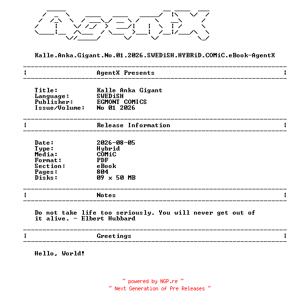 NFO for the release Kalle.Anka.Gigant.No.01.2026.SWEDiSH.HYBRiD.COMiC.eBook-AgentX by AgentX