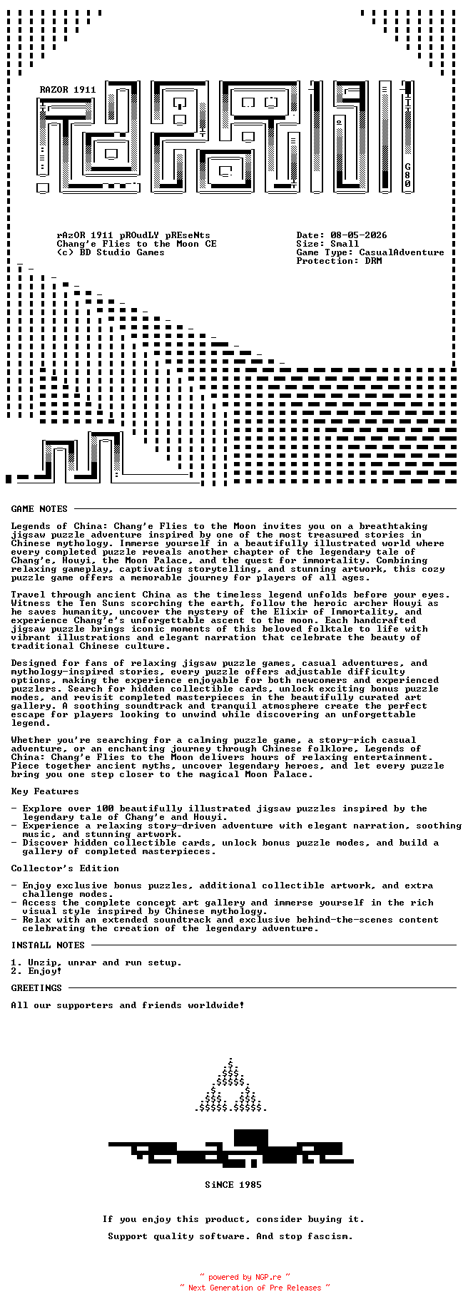 NFO for the release Legends_of_China_Change_Flies_to_the_Moon_Collectors_Edition-RAZOR by RAZOR