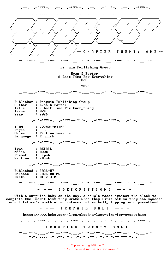NFO for the release Evan.S.Porter.-.A.Last.Time.For.Everything.2026.RETAIL.EPUB.eBook-CTO by CTO