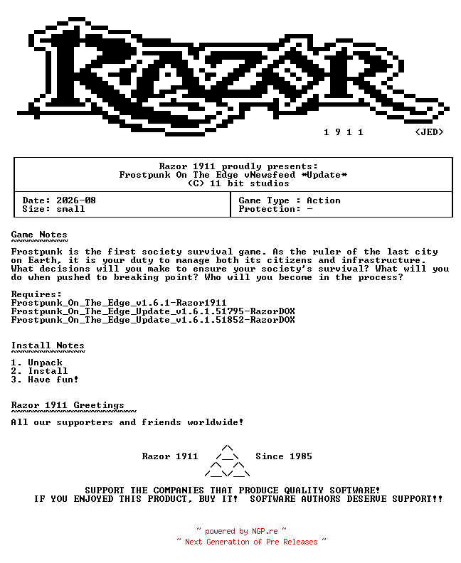 NFO for the release Frostpunk_On_The_Edge_Update_build_Newsfeed-RazorDOX by RazorDOX
