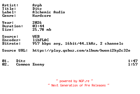 NFO for the release Arph-Ditz-16BIT-WEB-FLAC-2026-VEXED by VEXED