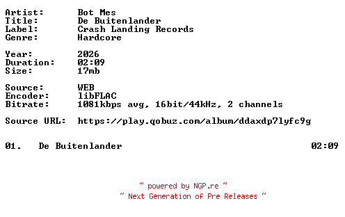 NFO for the release Bot_Mes-De_Buitenlander-Single-16BIT-WEB-FLAC-2026-VEXED by VEXED