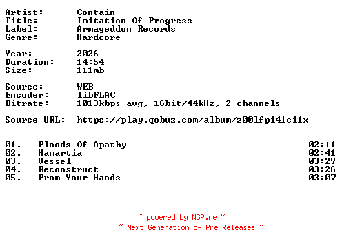 NFO for the release Contain-Imitation_Of_Progress-16BIT-WEB-FLAC-2026-VEXED by VEXED