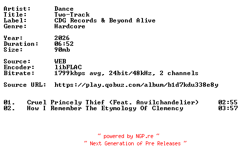 NFO for the release Dance-Two-Track-24BIT-WEB-FLAC-2026-VEXED by VEXED