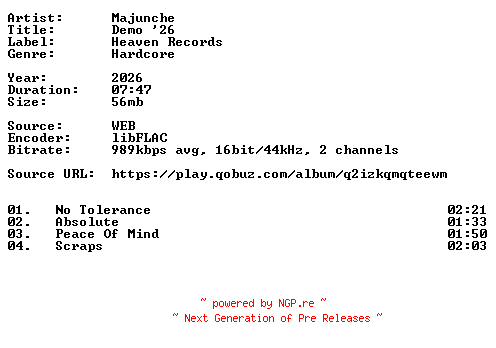 NFO for the release Majunche-Demo_26-16BIT-WEB-FLAC-2026-VEXED by VEXED