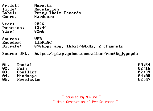NFO for the release Moretta-Revelation-16BIT-WEB-FLAC-2026-VEXED by VEXED