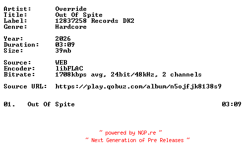 NFO for the release Override-Out_Of_Spite-Single-24BIT-WEB-FLAC-2026-VEXED by VEXED