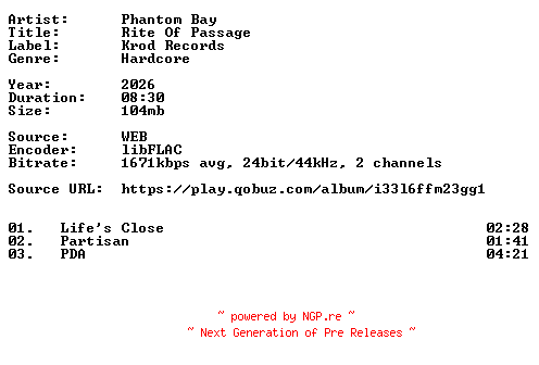NFO for the release Phantom_Bay-Rite_Of_Passage-24BIT-WEB-FLAC-2026-VEXED by VEXED