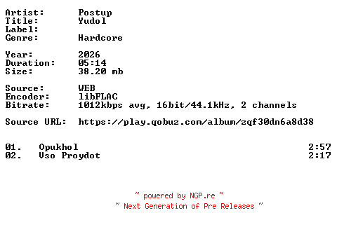 NFO for the release Postup-Yudol-RU-16BIT-WEB-FLAC-2026-VEXED by VEXED