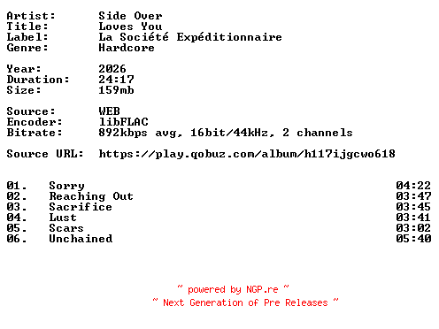 NFO for the release Side_Over-Loves_You-16BIT-WEB-FLAC-2026-VEXED by VEXED