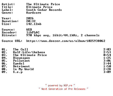 NFO for the release The_Ultimate_Price-Ultimate_Price-16BIT-WEB-FLAC-2026-VEXED by VEXED