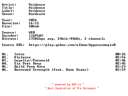 NFO for the release Voidence-Voidence-24BIT-WEB-FLAC-2026-VEXED by VEXED