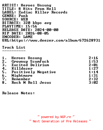 NFO for the release Heroes_Unsung-8_Hits_From_Hell-WEB-2024-SDR by SDR