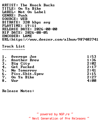 NFO for the release The_Knock_Backs-On_Ya_Bike-WEB-2026-SDR by SDR