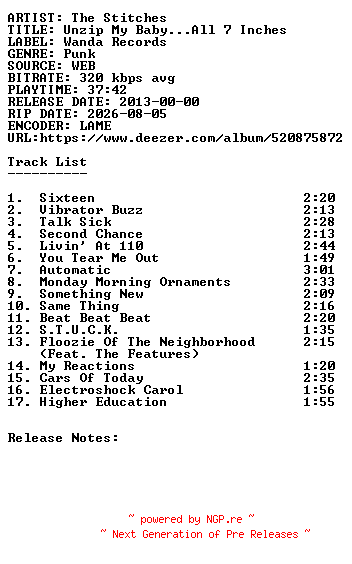 NFO for the release The_Stitches-Unzip_My_Baby...all_7_Inches-WEB-2013-SDR by SDR