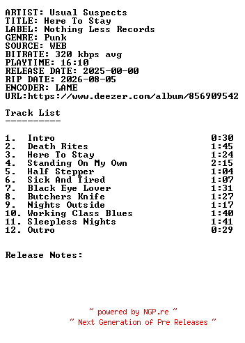 NFO for the release Usual_Suspects-Here_To_Stay-WEB-2025-SDR by SDR