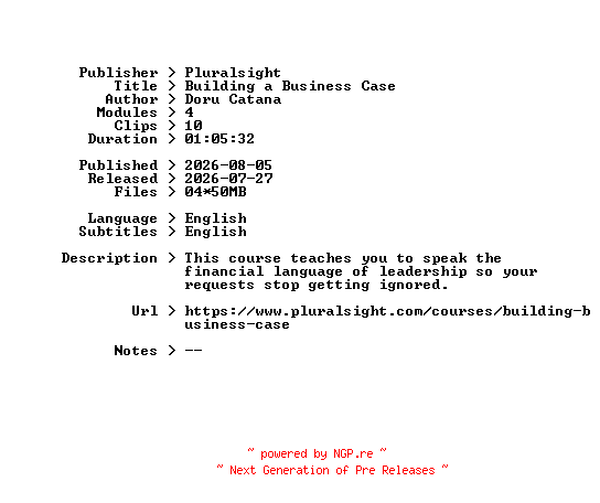 NFO for the release Pluralsight.Building.a.Business.Case.2026.BOOKWARE-GETH by GETH