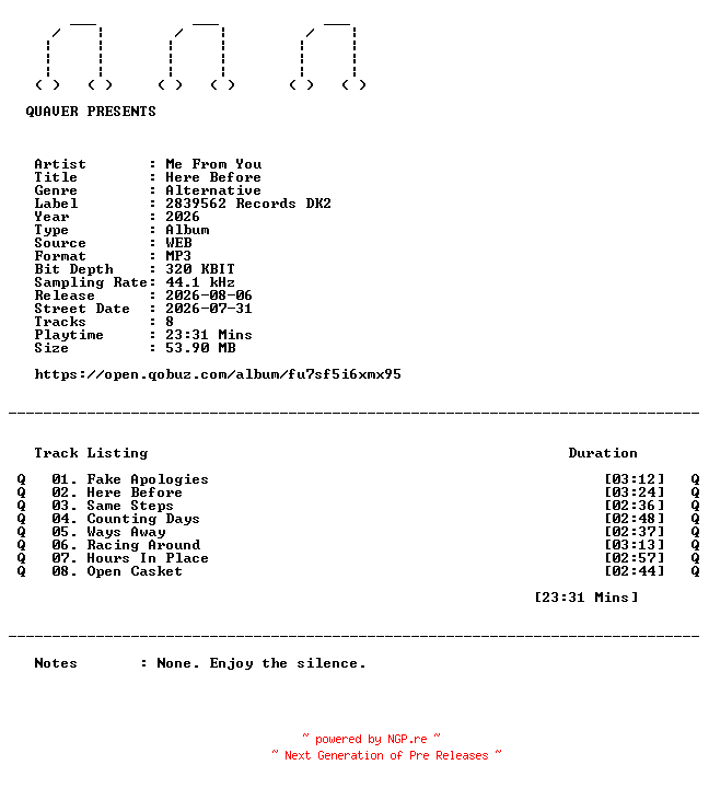 NFO for the release Me_From_You-Here_Before-WEB-2026-QUAVER by QUAVER