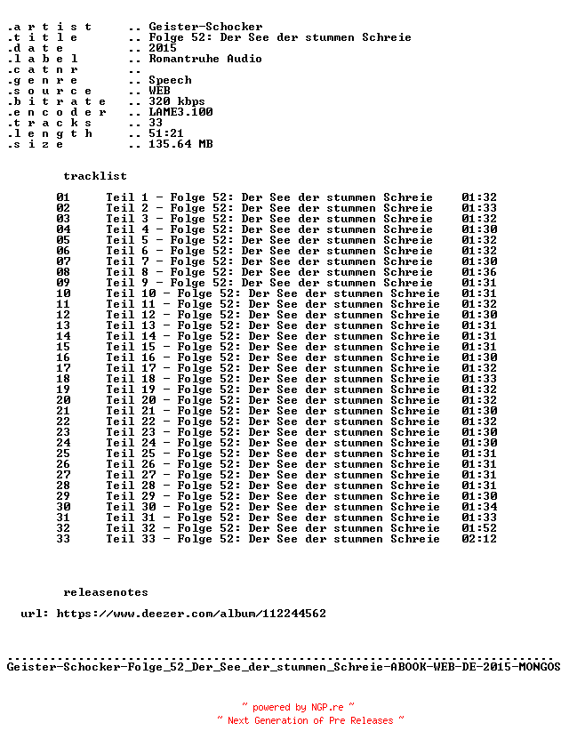 NFO for the release Geister-Schocker-Folge_052_Der_See_der_stummen_Schreie-ABOOK-WEB-DE-2015-MONGOS by MONGOS